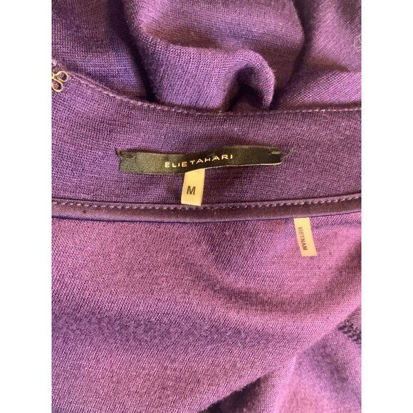 Elie Tahari Purple Wool Blend Shift Dress Gathered Neckline, Size Medium - Picture 8 of 9